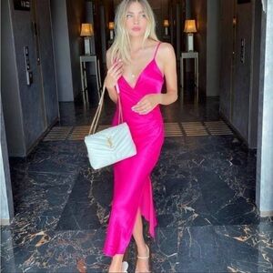 Zara Pink Satin Midi Dress Cowl Neck Ruched Lingerie Style Blogger Favorite XS